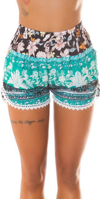 Musthave Shorts with Print & Lace Green